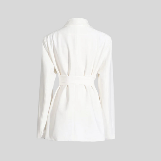 Tailored Blazer with Cross-Front Lapels - White