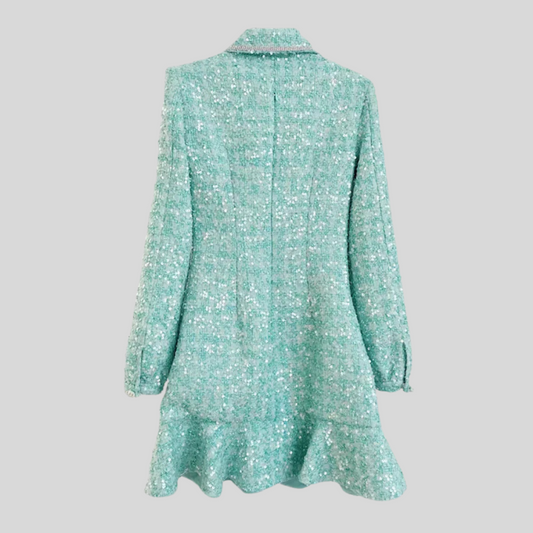 Sequin-Embellished Knitted Dress - Turquoise