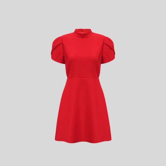 Elegant Mini Dress With Back Cutout and Bow - Red