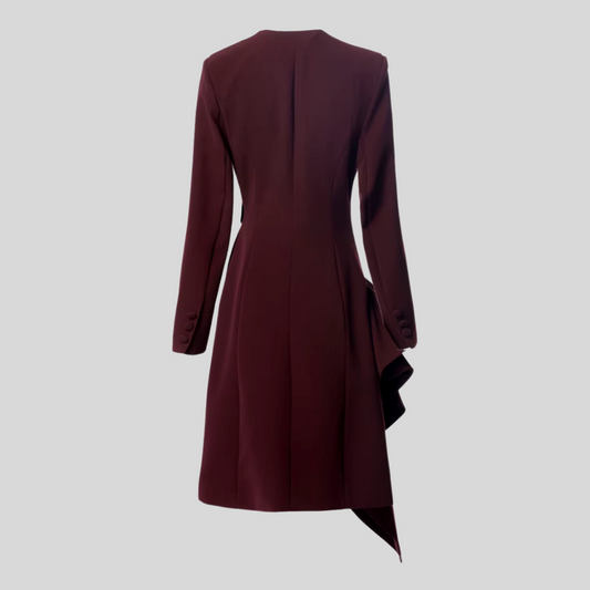 Elegant Patchwork Ruffles Dress - Burgundy