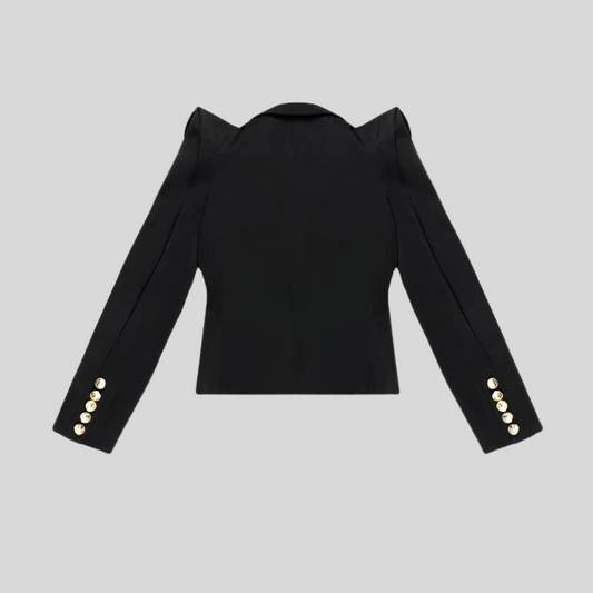 Elegant Peak Shoulder Blazer - Black