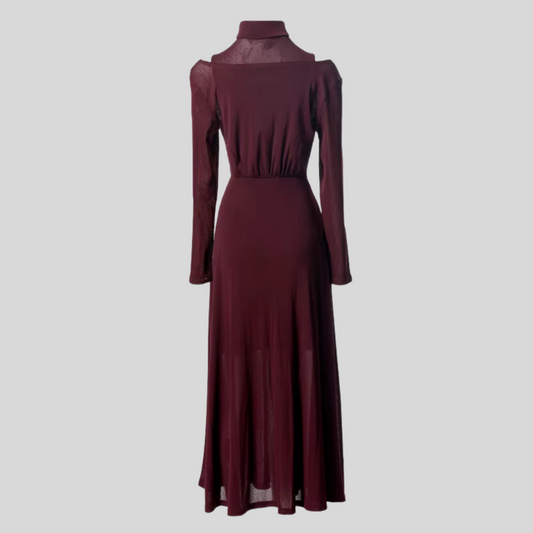 Graceful Off-Shoulder Long Sleeve Dress - Burgundy