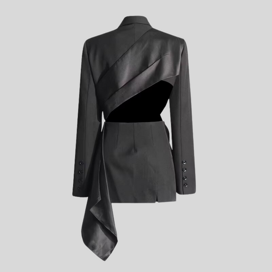 Exquisite Off-Center Blazer with Back Cut-Out - Black