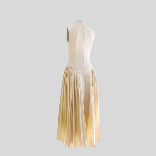 Elegant Stand Collar Sleeveless Dress - Nude