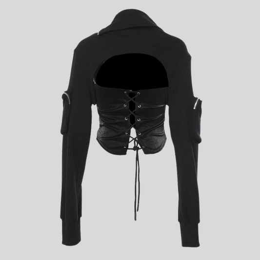 Turn-Down Collar Zipper Jacket - Black