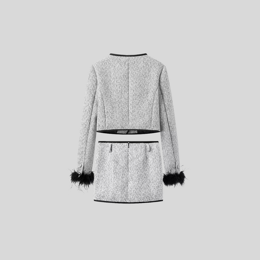 Elegant Single-Breasted Jacket with Slimming Skirt - Gray