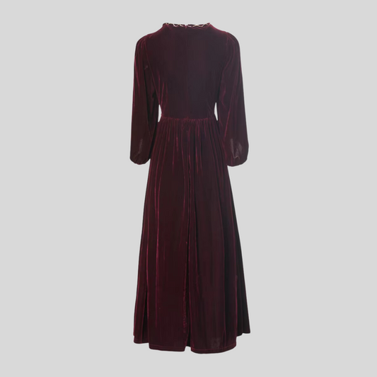 Loose Elegant O-Neck Patchwork Dress - Burgundy - Black