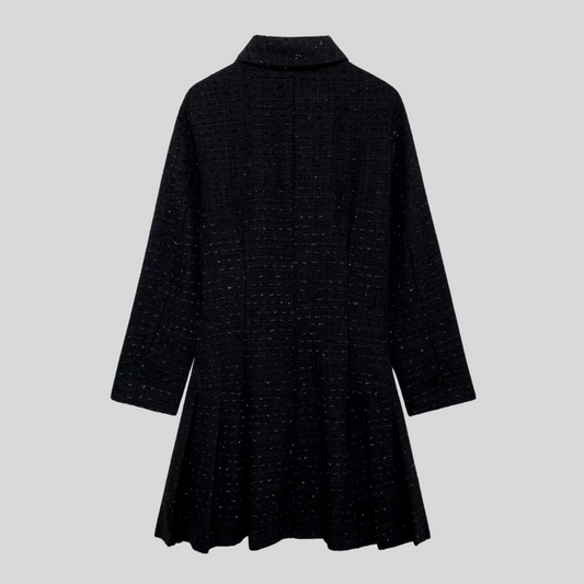 Single-Breasted Long Sleeve Dress - Black