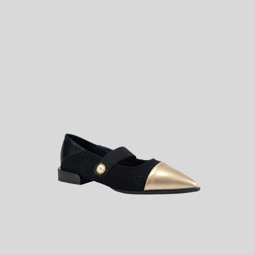 Pearl-Embellished Pointed-Toe Flat - Black