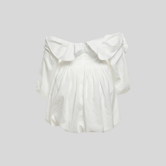 Mini Dress With Oversized Ruffled Sleeves And Voluminous Skirt - White