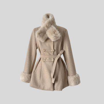 Double-Breasted Trench Coat With Detachable Cape - Beige