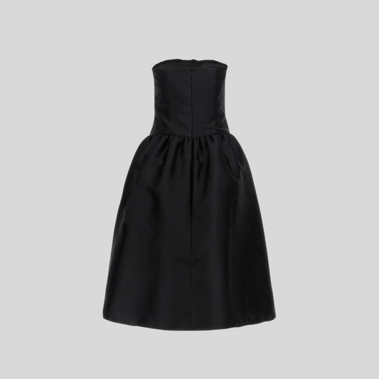 Fitted Sleeveless Mini Dress With Prominent Large White Bow - Black