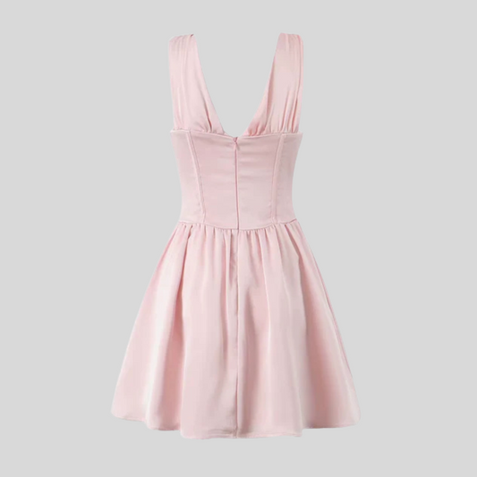 Elegant Sleeveless Corset Dress With Deep V-Neckline - Black - Pink
