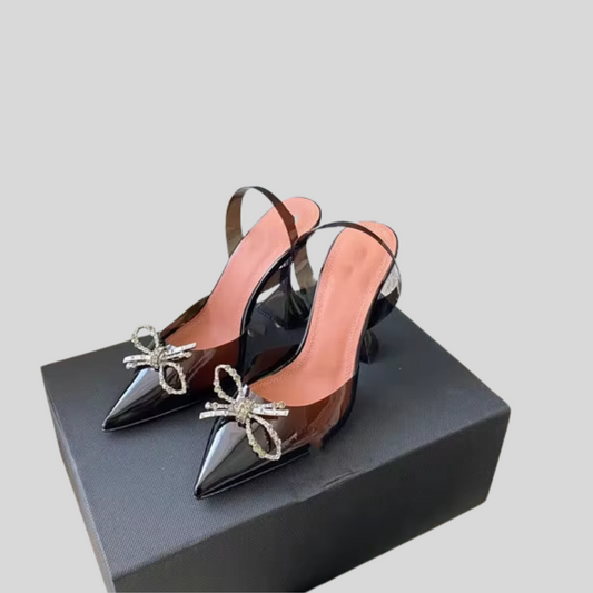 Chic Butterfly Knot Transparent High Heels - Black