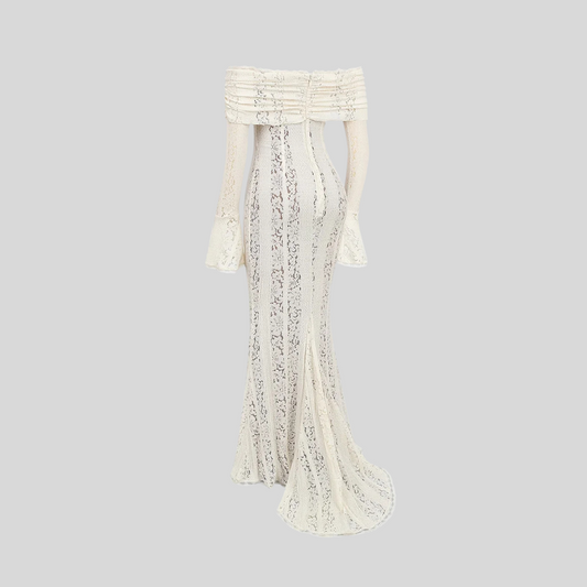 Solid Slimming Lace Dress - White
