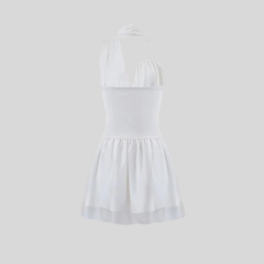 Draped Co-Ord With Flower-Embellished Top And Matching Sheer Skirt - White