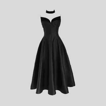 French Velvet Patchwork Dress - Black - White