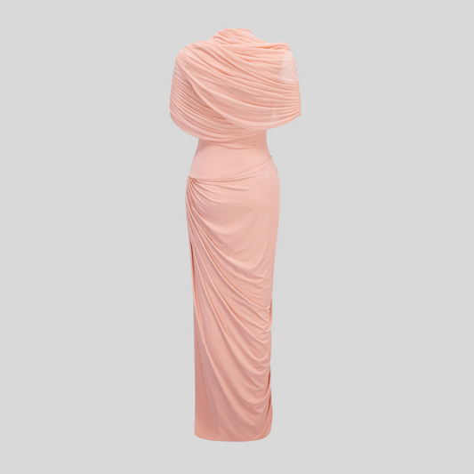 Asymmetrical Pleated Maxi Dress - Pink