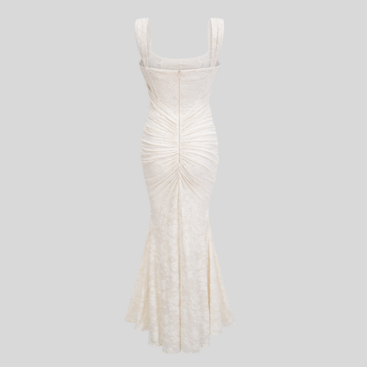 Elegant floral jacquard maxi dress - Ivory