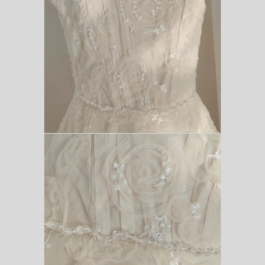 Strapless Lace Gown With Fitted Bodice And Floral Motif - Ivory