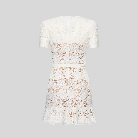 Short Sleeve Embroidered Floral Dress - White