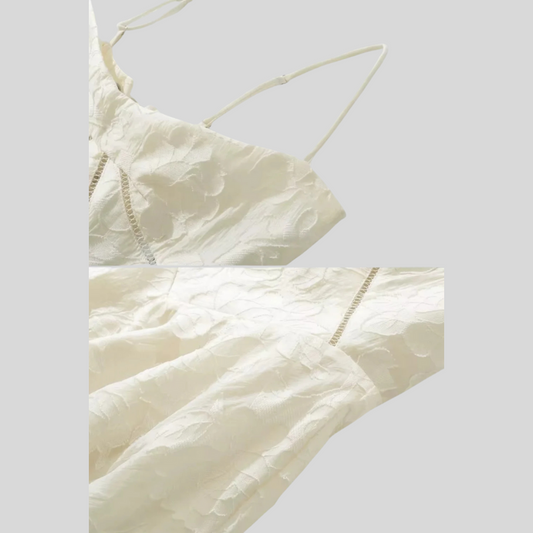 Mini Dress With Subtle Floral Pattern, Fitted Bodice And Flared Skirt - Ivory