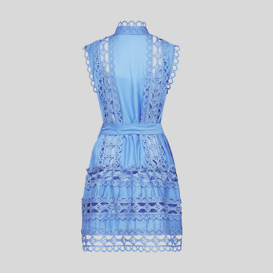 Chic Cut-out Belted Mini Dress - Blue