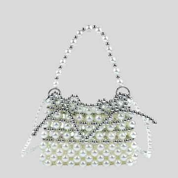 Pearls Handbag With Silver Touch