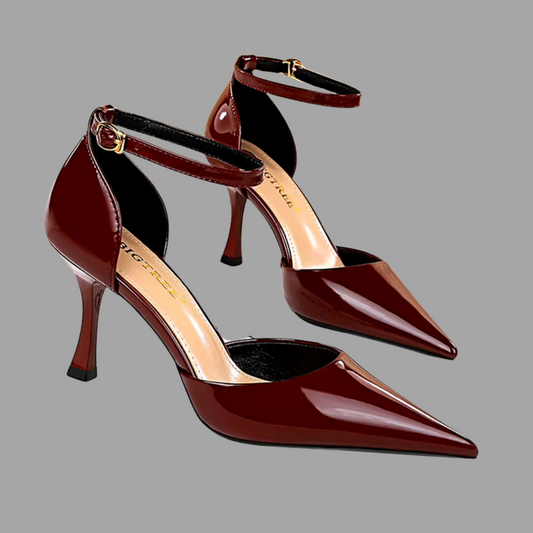 Lustrous Pointed-Toe Heels - Burgundy