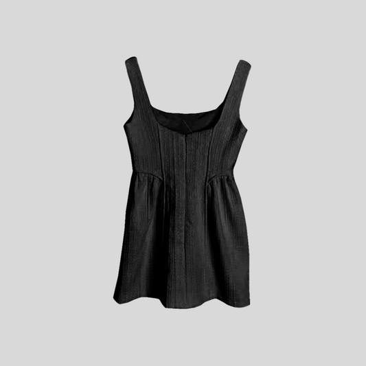 Textured Mini Dress with Tailored Bodice - Black