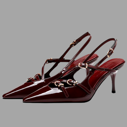 Shiny Slingback Heels - Burgundy