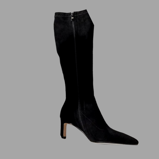 Suede Knee High Boots - Black