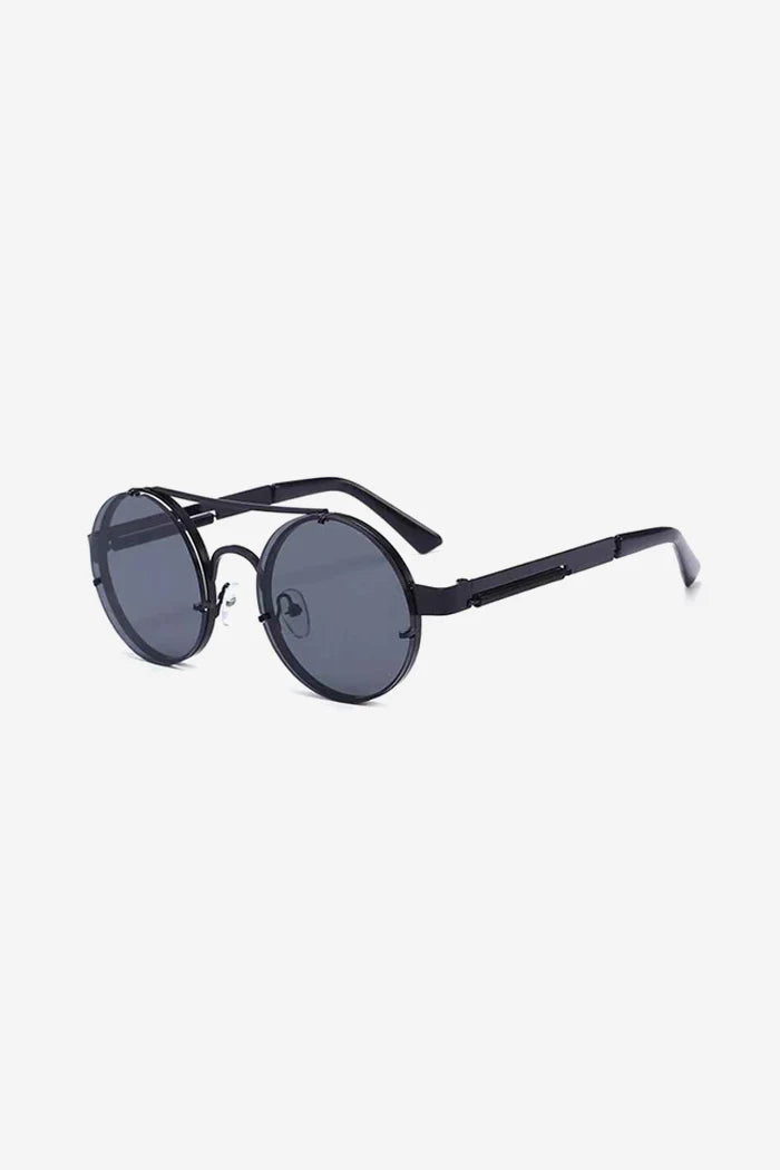 Rimless Round Sunglasses with Double Bridge and Temple Springs – Black - Silver - Brown - Gold