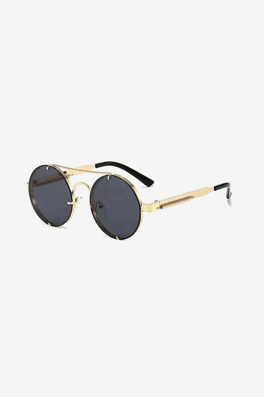 Rimless Round Sunglasses with Double Bridge and Temple Springs – Black - Silver - Brown - Gold