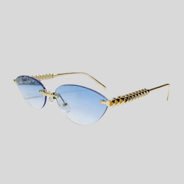 Cat Eye Rivet Rimless Sunglasses  With Gold Frame - Black - Brown - Baby Blue