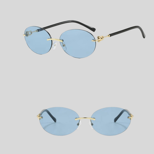 Oval Frameless  Sunglasses - Black - Brown - Blue