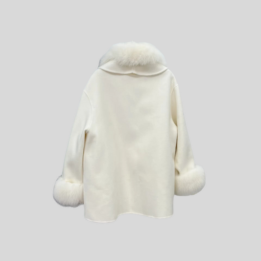 Double-Sided Fox Fur Cashmere Coat - Ivory