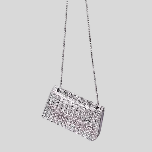 Sparkling Woven Purse Adorned with Rhinestone Accents