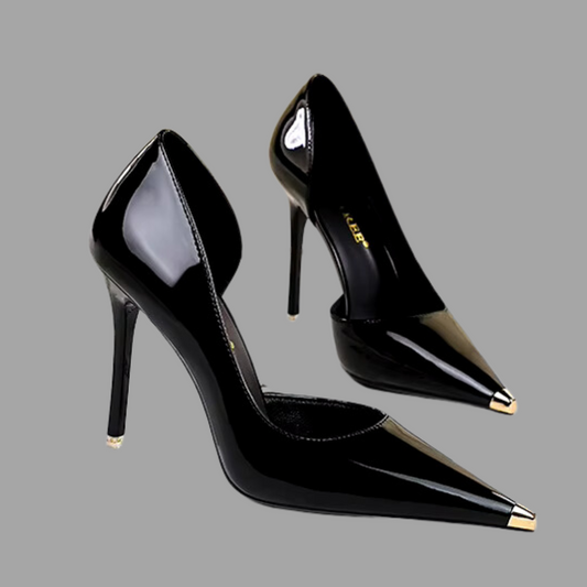 Glossy Leather Heels - Black