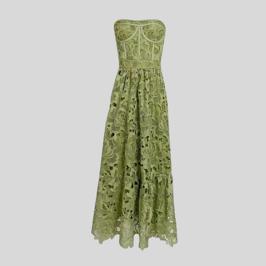 Floral Embroidered Dress – Pink - Green