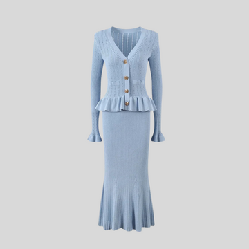 Flared Skirt and Ruffled Knit Jacket Set -Baby  Blue