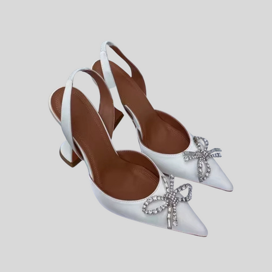 Rhinestone Bow  Stilettos - Black - White