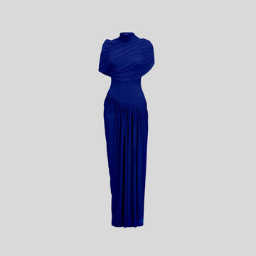 Elegant 3-Piece Maxi Dress With Ruched Details And Draping Skirt - Light Blue - Navy Blue