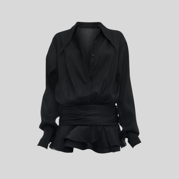 Button-Down Top with Waist Shaping - Black