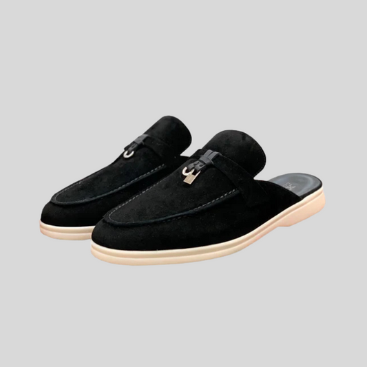 Suede Loafers With Contrasting Sole And Metal Charms - Black - Baby Blue - Beige - Pink