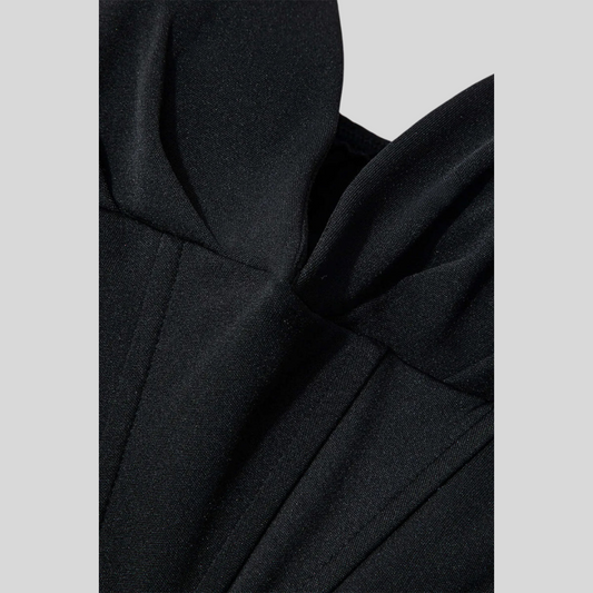Sophisticated Strapless Midi Dress with Fitted Bodice - Black - Red