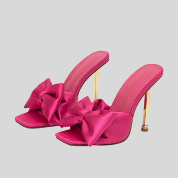 High Heel Satin Sandals with Elegant Ribbon - Pink