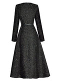 Long Sleeve Tweed Dress - Black