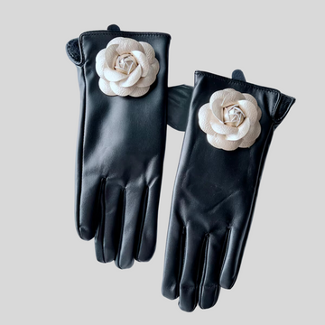 Flower Leather Gloves - black