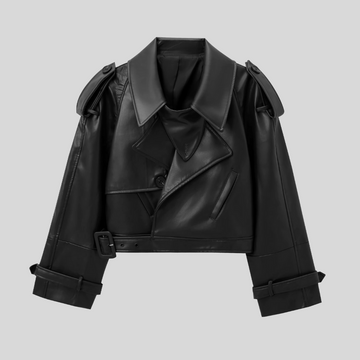 Cropped Vegan Leather Jacket - Black